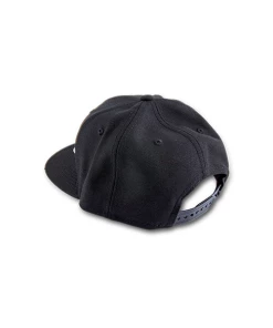 Flat Bill Black Hat With Leather Patch